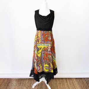 Marc Bouwer XL Paisley Sharkbite Dress Patchwork Cowl Neck Boho Artsy Festival